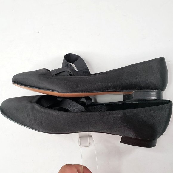 Asos Ribbon Ballerina Flats Sz 5 Black Satin Wrap Around Ankle Tie Ballet Shoes - Picture 8 of 11